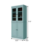 72" Aqua Solid Wood Adjustable Six Tier Library Bookcase with Four Doors