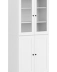 72" White Solid Wood Adjustable Six Tier Library Bookcase with Four Doors