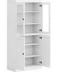 72" White Solid Wood Adjustable Six Tier Library Bookcase with Four Doors