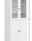 72" White Solid Wood Adjustable Six Tier Library Bookcase with Four Doors