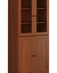 72" Coffee Solid Wood Adjustable Six Tier Library Bookcase with Four Doors