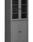 72" Gray Solid Wood Adjustable Six Tier Library Bookcase with Four Doors