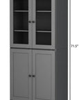 72" Gray Solid Wood Adjustable Six Tier Library Bookcase with Four Doors