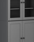 72" Gray Solid Wood Adjustable Six Tier Library Bookcase with Four Doors
