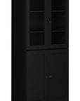72" Black Solid Wood Adjustable Six Tier Library Bookcase with Four Doors