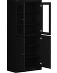 72" Black Solid Wood Adjustable Six Tier Library Bookcase with Four Doors