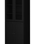 72" Black Solid Wood Adjustable Six Tier Library Bookcase with Four Doors