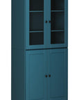 72" Teal Blue Solid Wood Adjustable Six Tier Library Bookcase with Four Doors