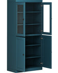 72" Teal Blue Solid Wood Adjustable Six Tier Library Bookcase with Four Doors