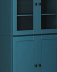 72" Teal Blue Solid Wood Adjustable Six Tier Library Bookcase with Four Doors