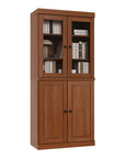 72" Coffee Solid Wood Adjustable Six Tier Library Bookcase with Four Doors