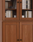 72" Coffee Solid Wood Adjustable Six Tier Library Bookcase with Four Doors