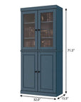 72" Teal Blue Solid Wood Adjustable Six Tier Library Bookcase with Four Doors