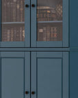 72" Teal Blue Solid Wood Adjustable Six Tier Library Bookcase with Four Doors