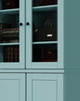 72" Aqua Solid Wood Adjustable Six Tier Library Bookcase with Four Doors