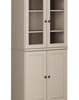 72" Beige Solid Wood Adjustable Six Tier Library Bookcase with Four Doors