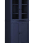 72" Navy Blue Solid Wood Adjustable Six Tier Library Bookcase with Four Doors