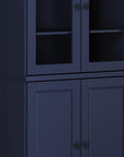 72" Navy Blue Solid Wood Adjustable Six Tier Library Bookcase with Four Doors