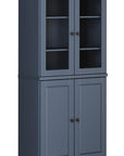 72" French Blue Solid Wood Adjustable Six Tier Library Bookcase with Four Doors