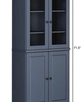 72" French Blue Solid Wood Adjustable Six Tier Library Bookcase with Four Doors