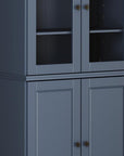 72" French Blue Solid Wood Adjustable Six Tier Library Bookcase with Four Doors