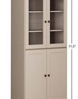 72" Beige Solid Wood Adjustable Six Tier Library Bookcase with Four Doors
