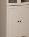 72" Beige Solid Wood Adjustable Six Tier Library Bookcase with Four Doors