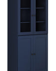 72" Navy Blue Solid Wood Adjustable Six Tier Library Bookcase with Four Doors