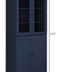 72" Navy Blue Solid Wood Adjustable Six Tier Library Bookcase with Four Doors