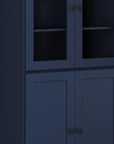 72" Navy Blue Solid Wood Adjustable Six Tier Library Bookcase with Four Doors