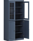 72" French Blue Solid Wood Adjustable Six Tier Library Bookcase with Four Doors