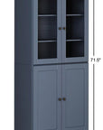 72" French Blue Solid Wood Adjustable Six Tier Library Bookcase with Four Doors