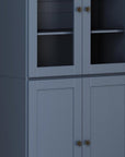 72" French Blue Solid Wood Adjustable Six Tier Library Bookcase with Four Doors