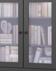 36" Gray Solid Wood Adjustable Three Tier Library Bookcase with Two Doors