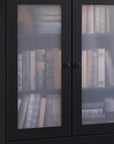 36" Black Solid Wood Adjustable Three Tier Library Bookcase with Two Doors