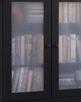 36" Black Solid Wood Adjustable Three Tier Library Bookcase with Two Doors