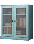 36" Aqua Solid Wood Adjustable Three Tier Library Bookcase with Two Doors