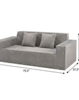 76" Gray Corduroy Loveseat and Toss Pillows