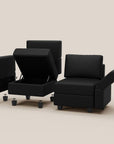 Black Faux Leather Modular Seven Piece Storage Sectional With Ottomans