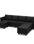 Black Faux Leather Modular Seven Piece Storage Sectional With Ottomans