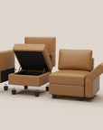 Brown Faux Leather Modular Twelve Piece Storage Sectional With Ottomans
