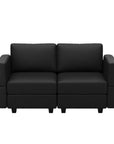 64" Black Faux Leather Loveseat With Storage