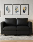 64" Black Faux Leather Loveseat With Storage