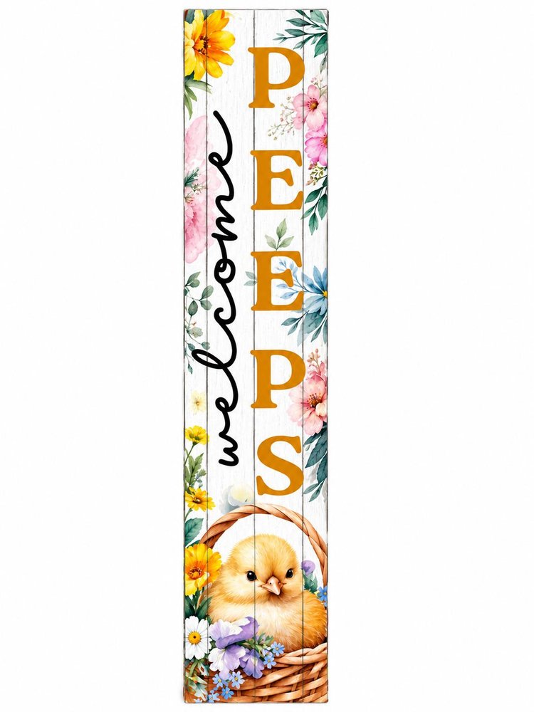 46" Orange Black And White Solid Wood Welcome Peeps Easter Porch Sign