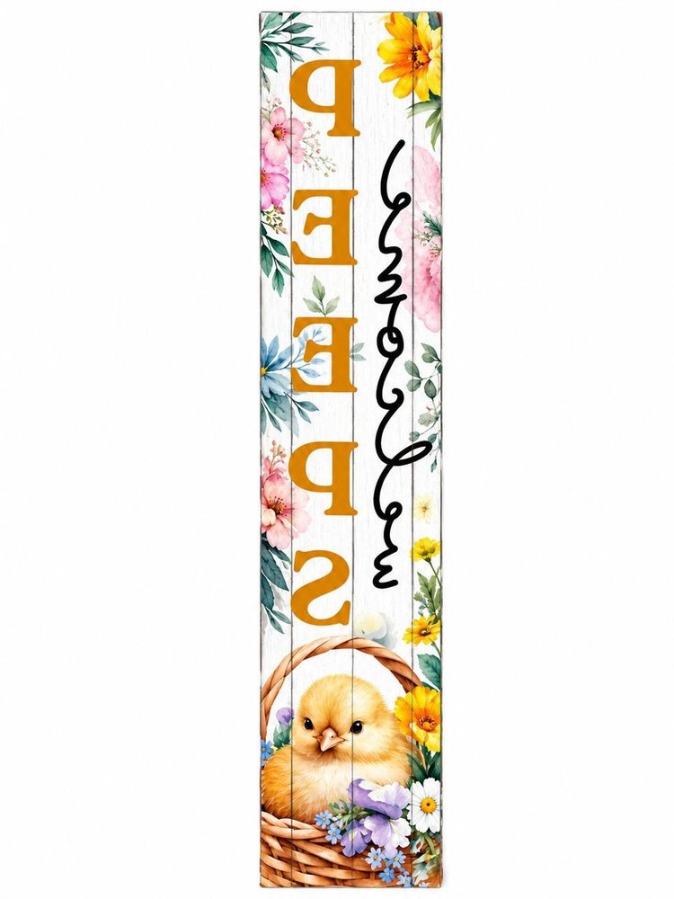 46" Orange Black And White Solid Wood Welcome Peeps Easter Porch Sign