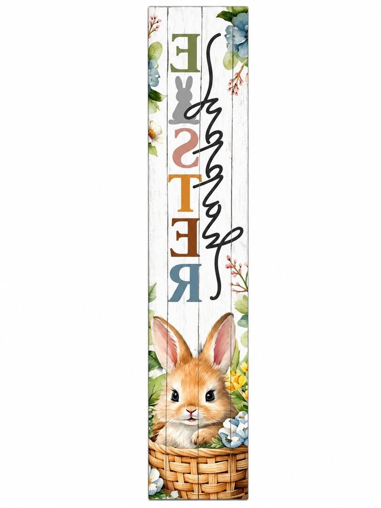 46" Green Black And White Solid Wood Happy Easter Porch Sign