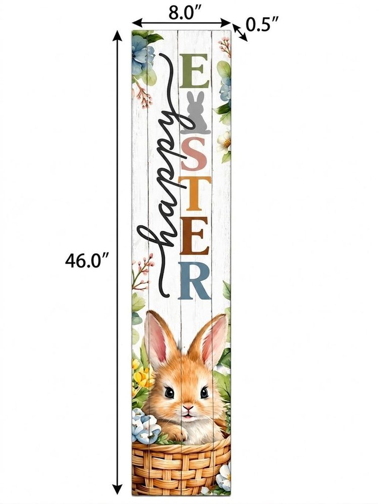 46" Green Black And White Solid Wood Happy Easter Porch Sign
