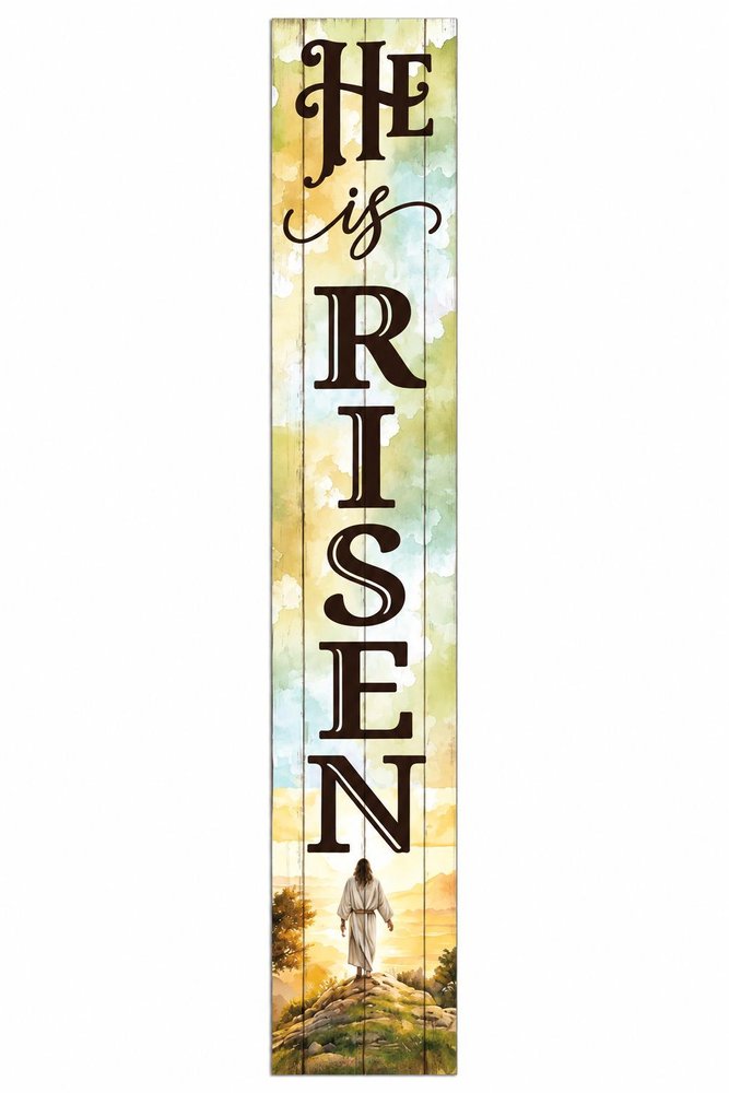 46" Dark Brown Yellow And Orange Solid Wood He is Risen Easter Porch Sign