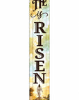 46" Dark Brown Yellow And Orange Solid Wood He is Risen Easter Porch Sign