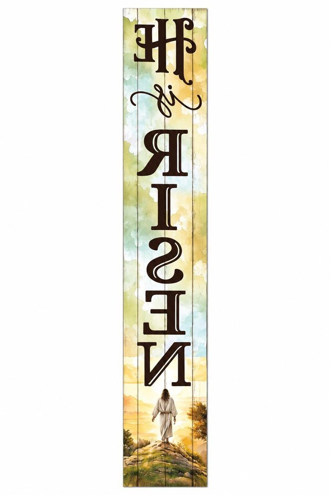 46" Dark Brown Yellow And Orange Solid Wood He is Risen Easter Porch Sign